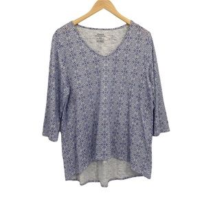 Chico’s blue and white boho print cotton top
